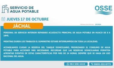 OSSE reparará el acueducto de agua potable de Huaco en Jáchal