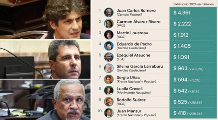Romero, Lousteau, De Pedro y Uñac entre los senadores millonarios de Argentina