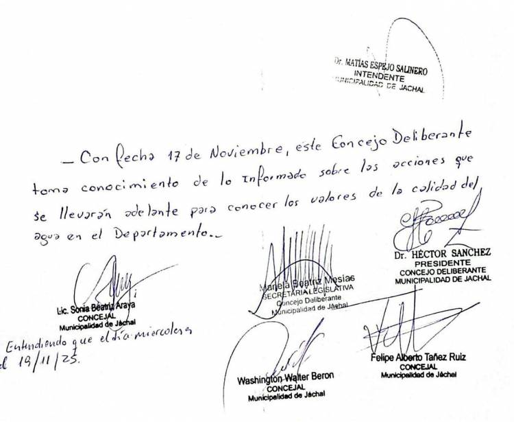 Agua Segura: El Concejo Deliberante tomó conocimiento del comunicado emitido por el Ejecutivo Municipal